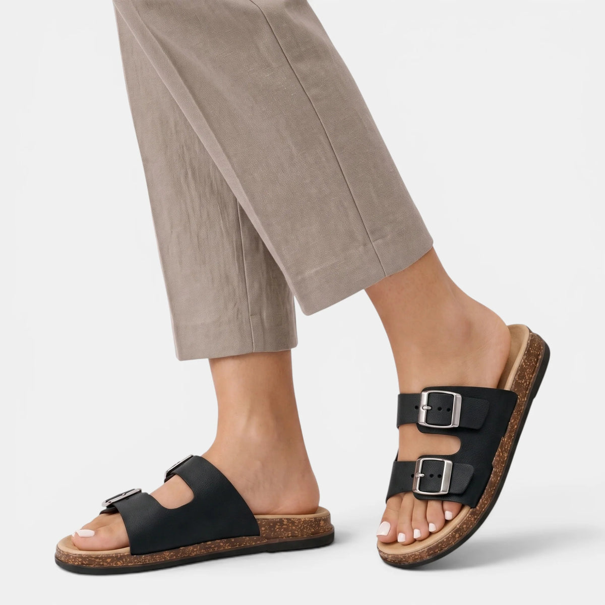 Women's Slide Sandals Adjustable Double Buckle Straps 1