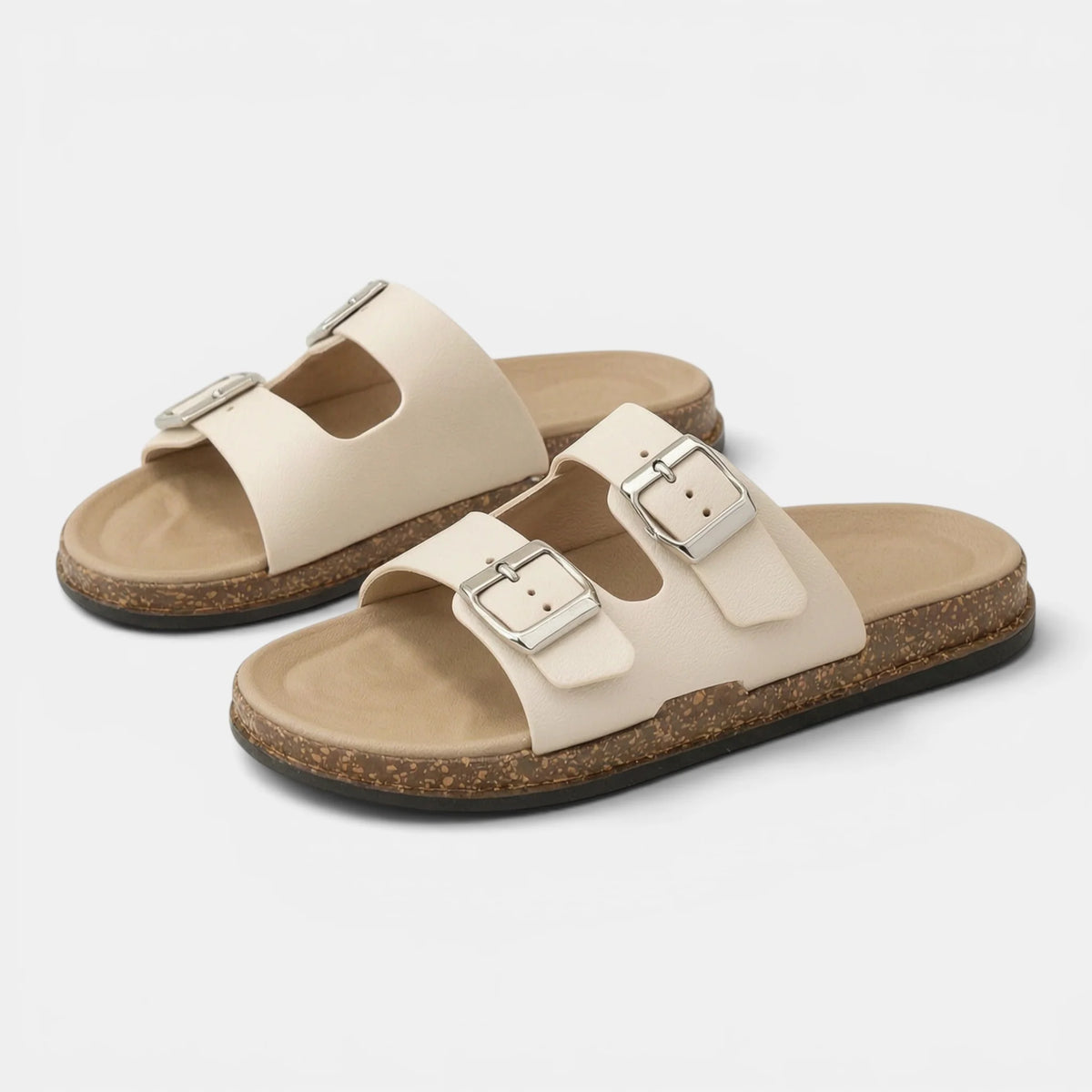 Women's Slide Sandals Adjustable Double Buckle Straps 9