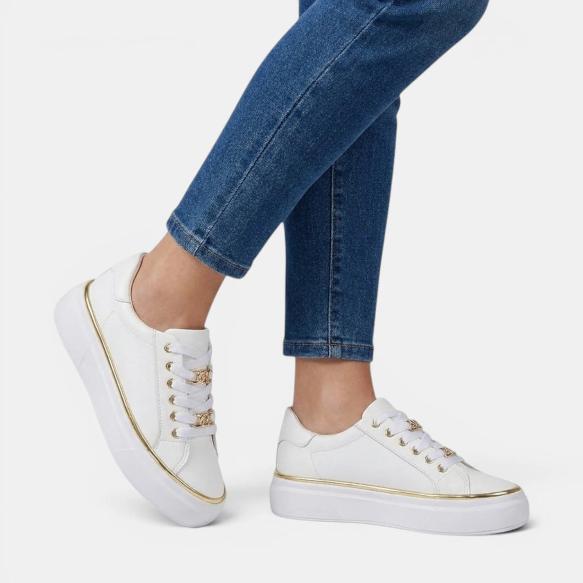 Women's Sneakers Lace-Up Platform with Metallic Accents 1