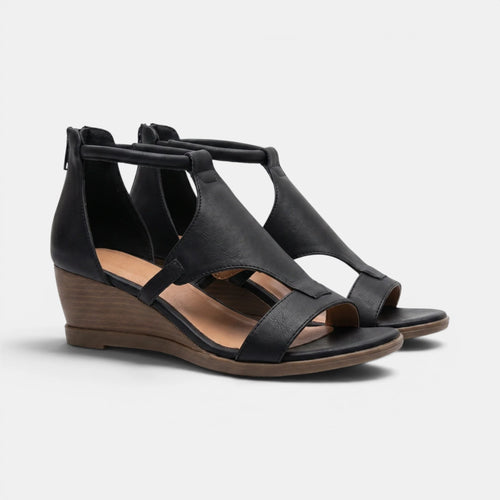 Women's Wedge Sandals T-Strap with Back Zip Closure 0