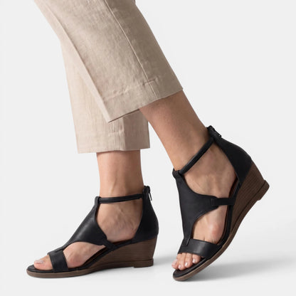 Women's Wedge Sandals T-Strap with Back Zip Closure 1
