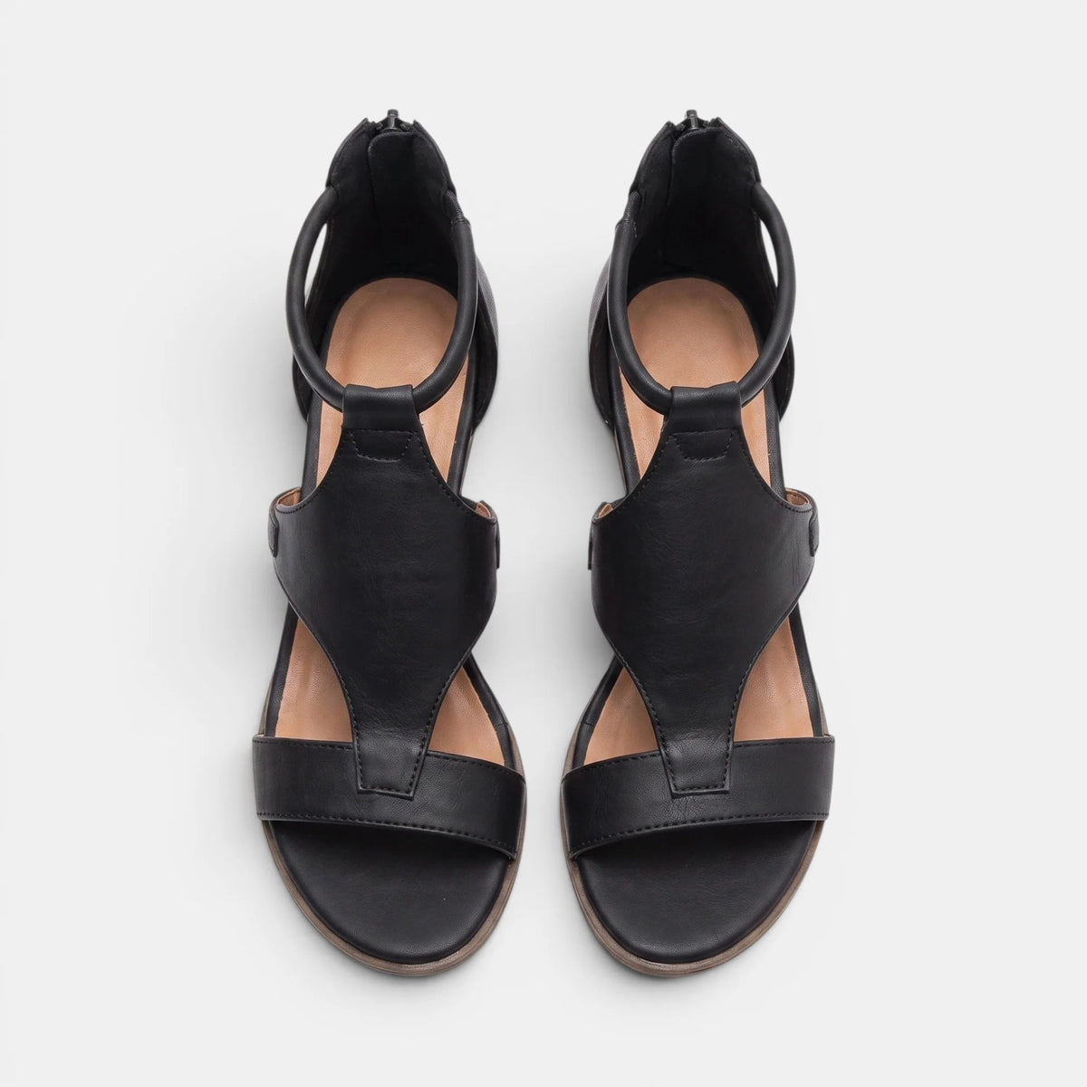 Women's Wedge Sandals T-Strap with Back Zip Closure 4