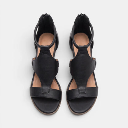 Women's Wedge Sandals T-Strap with Back Zip Closure 4