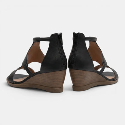 Women's Wedge Sandals T-Strap with Back Zip Closure 5