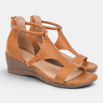 Women's Wedge Sandals T-Strap with Back Zip Closure 6