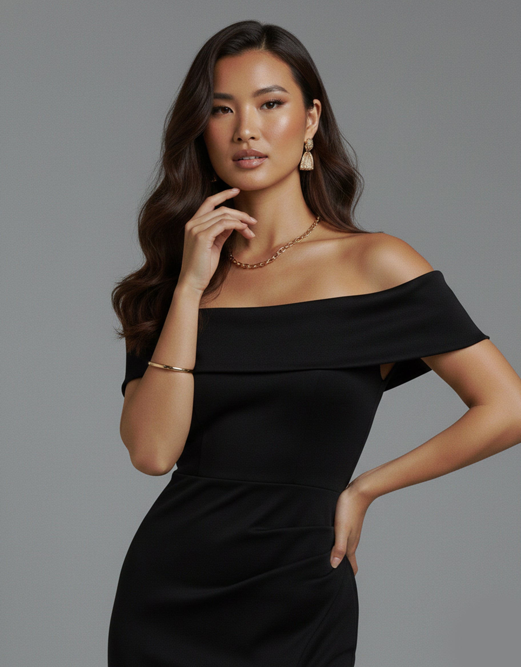 Women's Black Maxi Dress Bardot Style