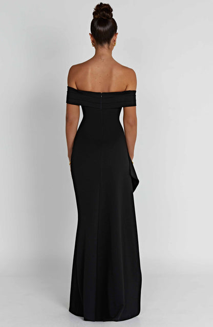 Women's Black Maxi Dress Bardot Style