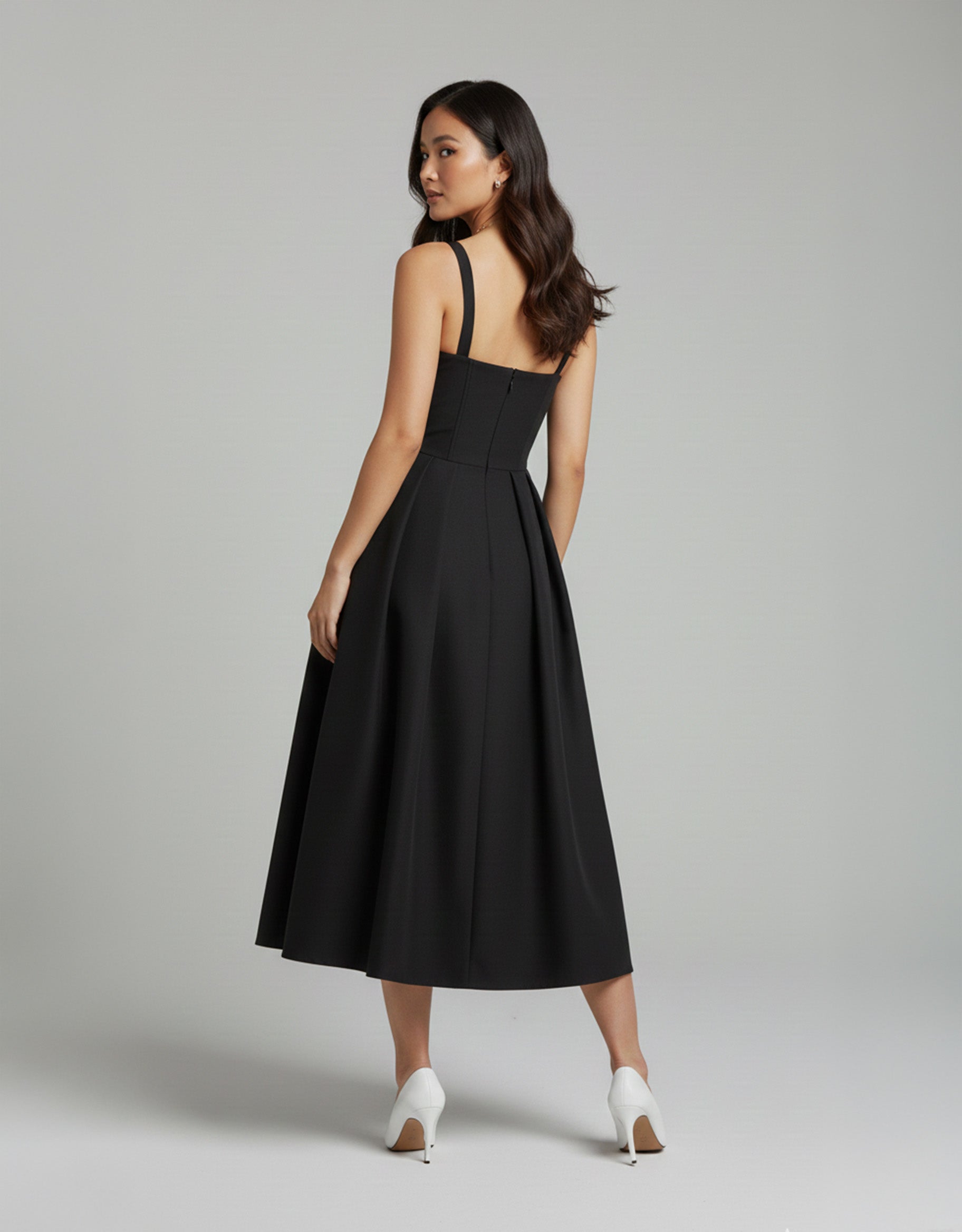 Women's Black Midi Dress Structured Corset Style