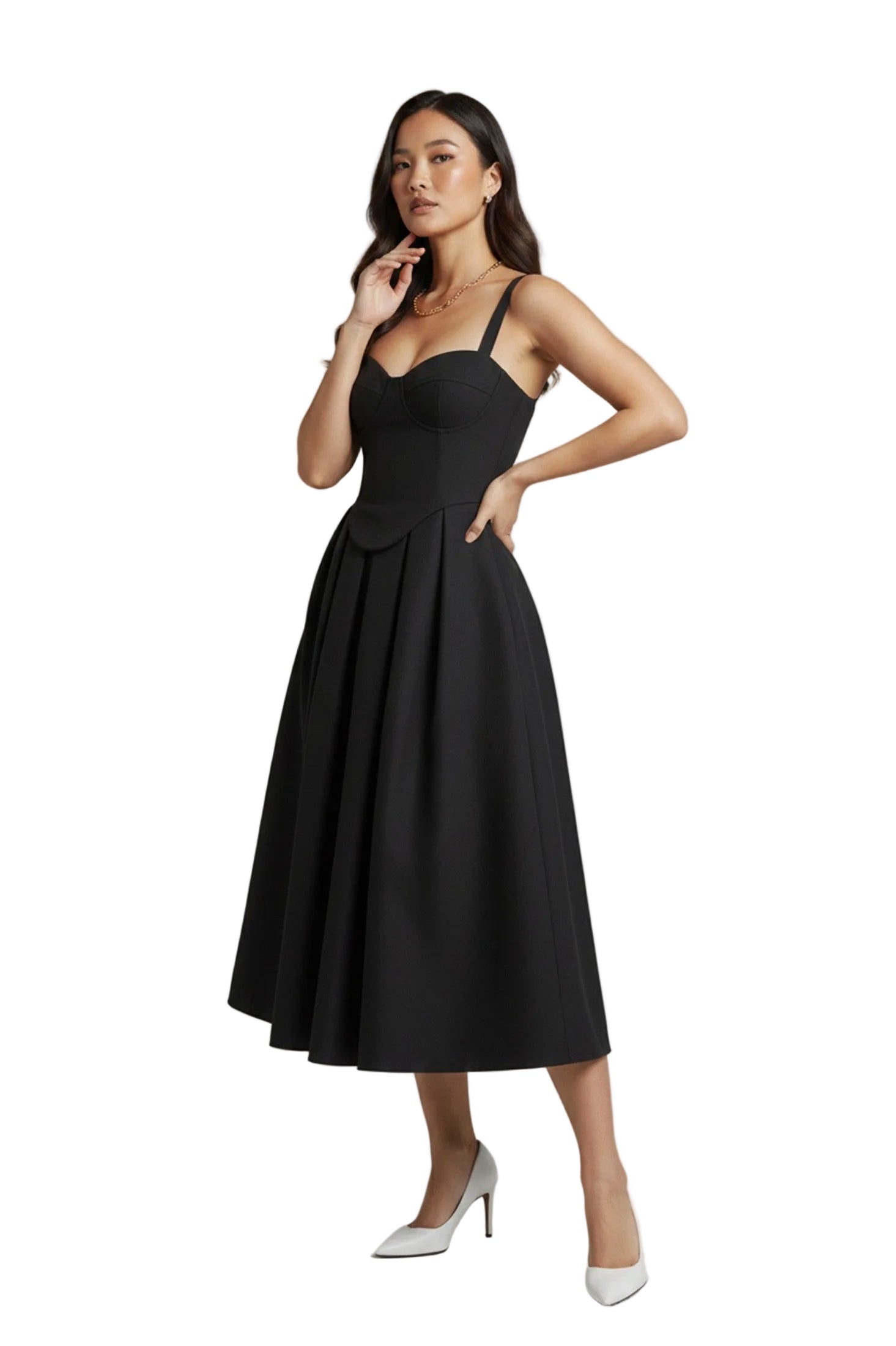 Women's Black Midi Dress Structured Corset Style