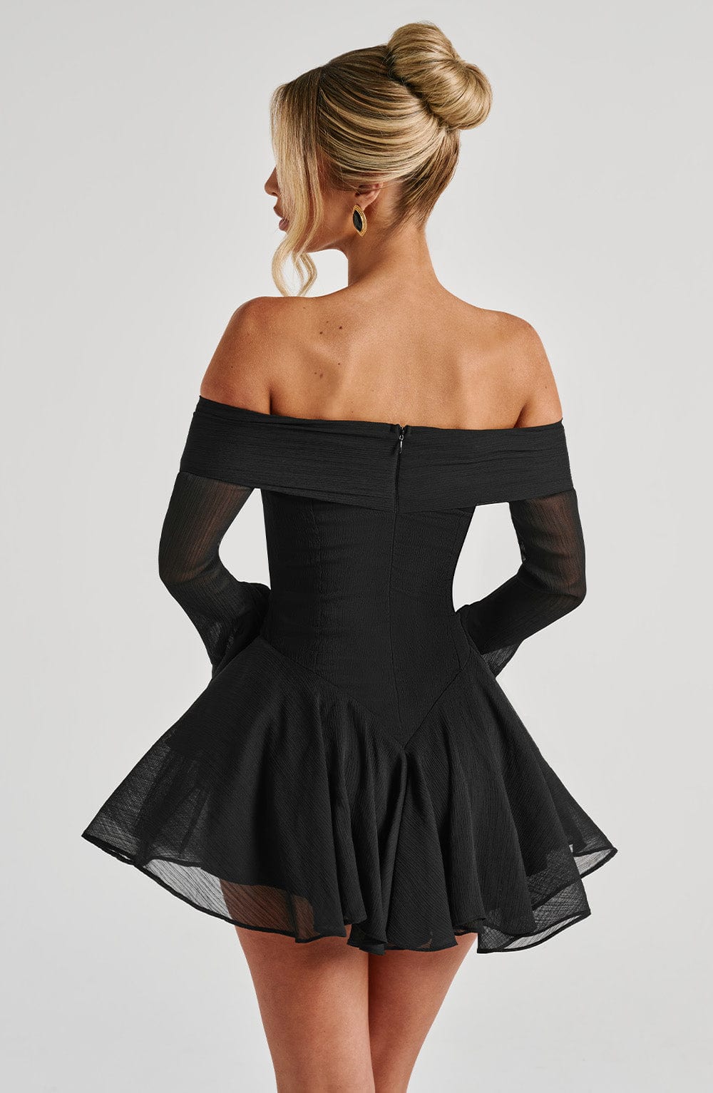 Women's Black Mini Dress Playsuit with Ruffled Shorts