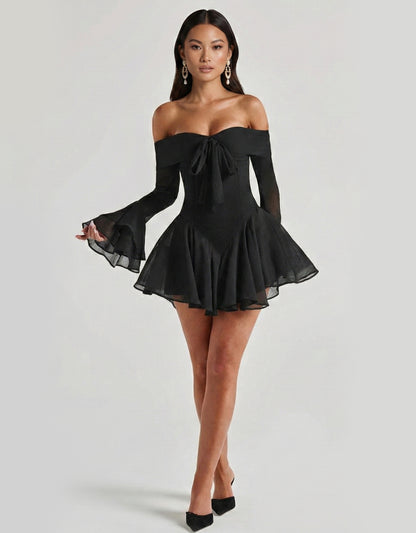 Women's Black Mini Dress Playsuit with Ruffled Shorts