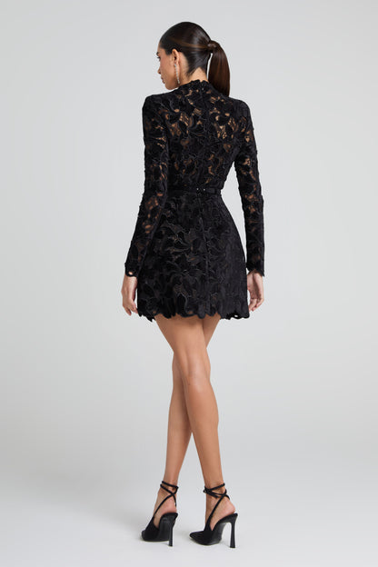 Women's Black Mini Dress Velvet Lace Cocktail