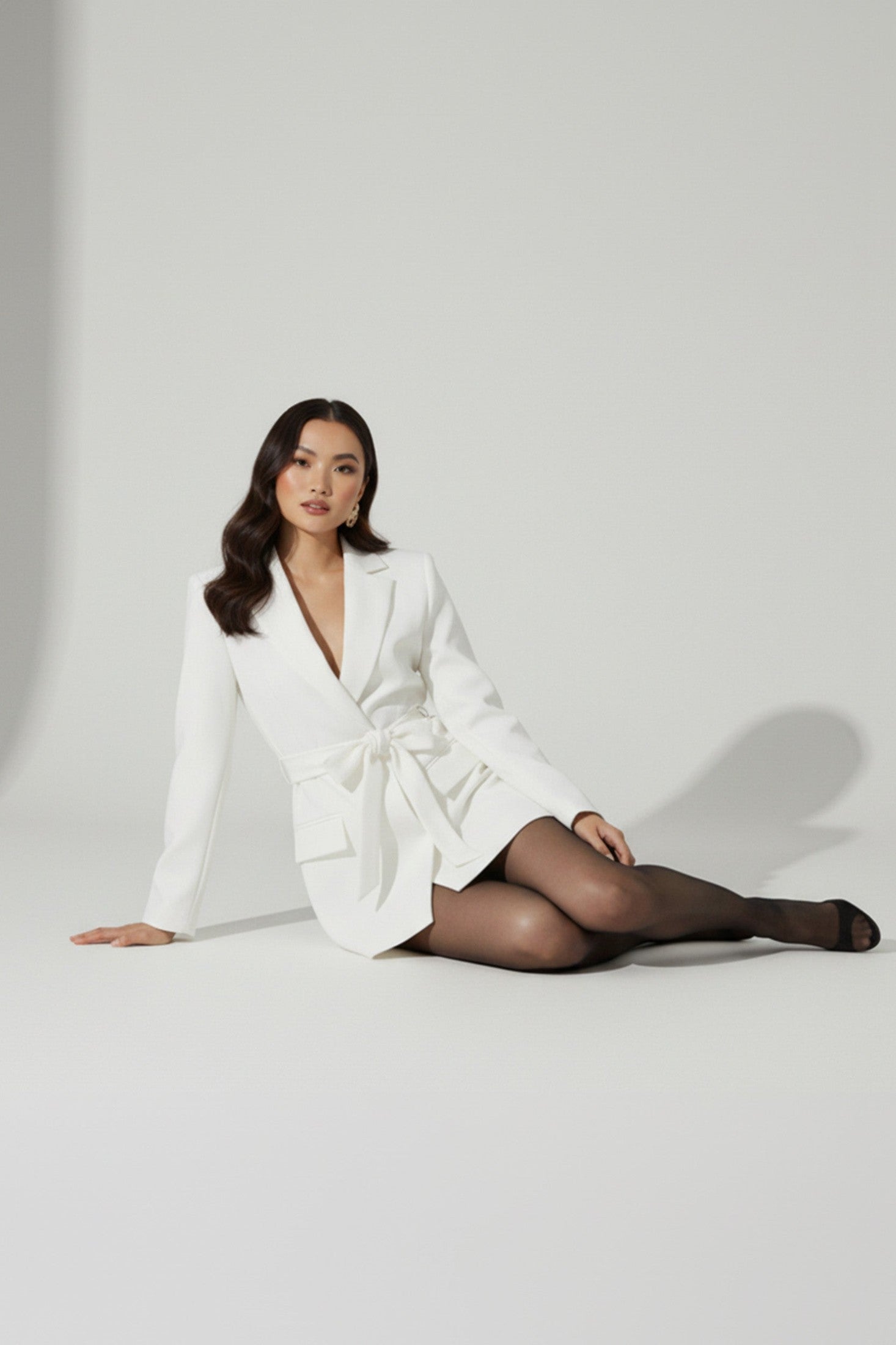 Women's Blazer Classic Cut Padded Shoulders Plain White