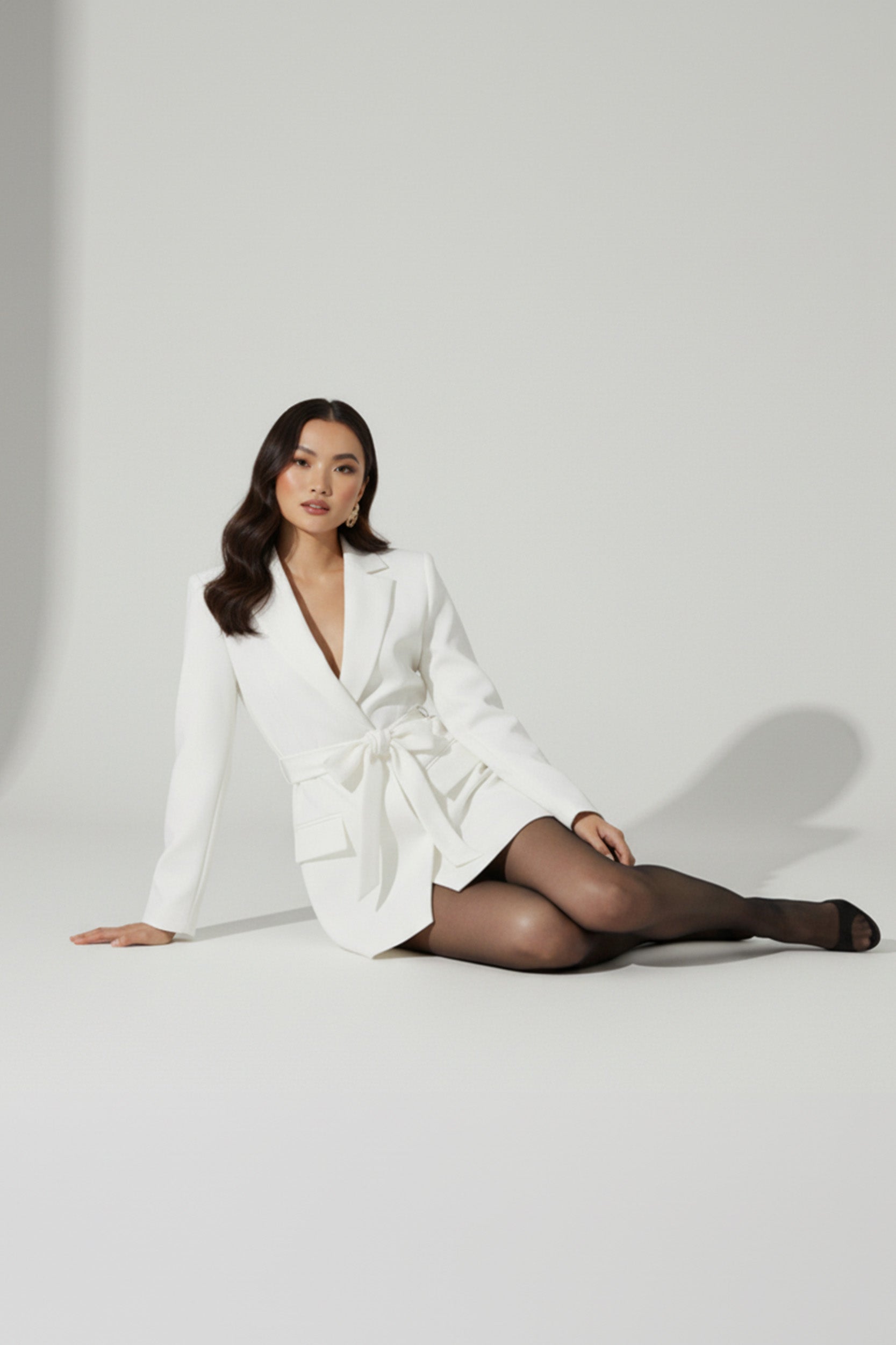 Women's Blazer Classic Cut Padded Shoulders Plain White