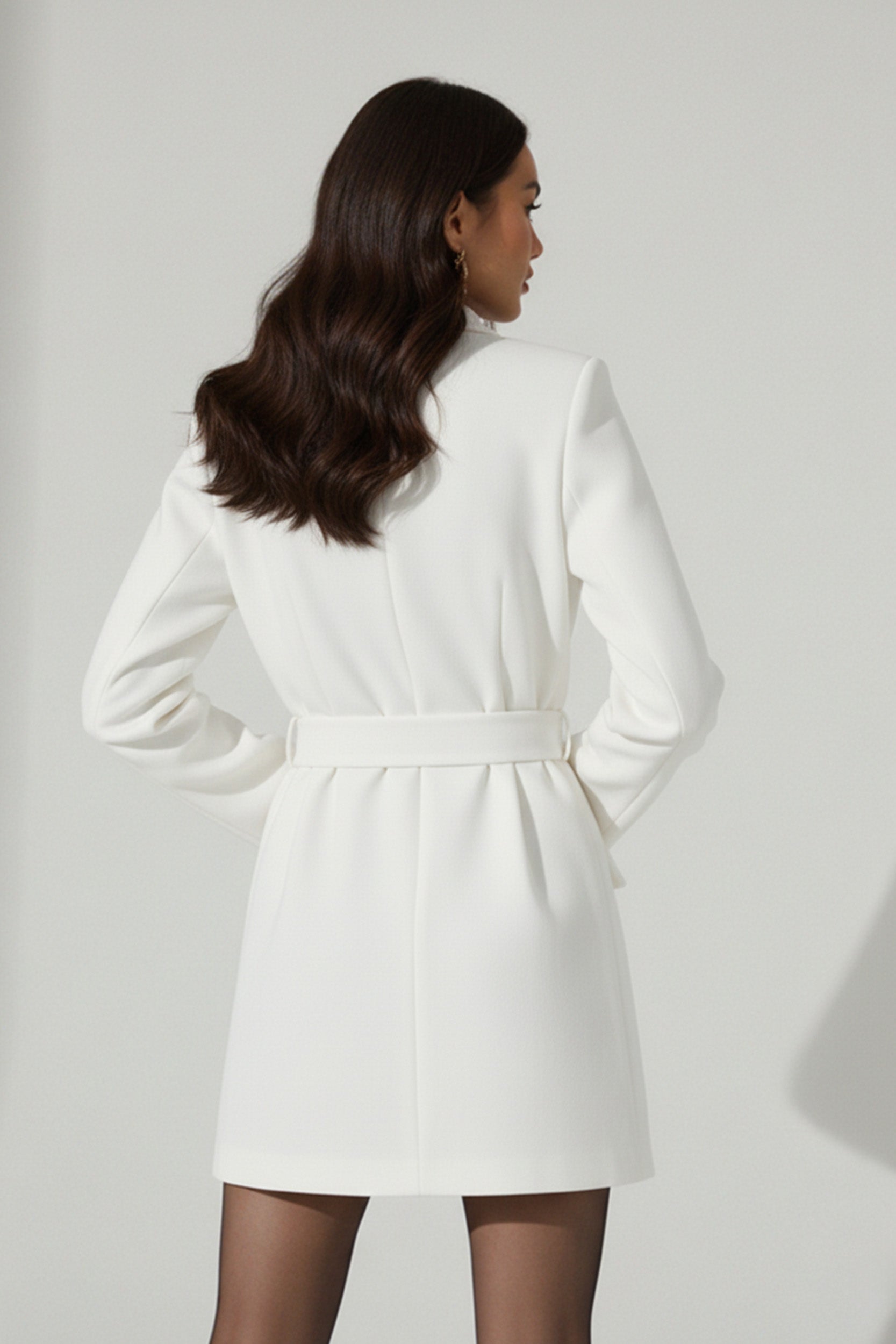 Women's Blazer Classic Cut Padded Shoulders Plain White