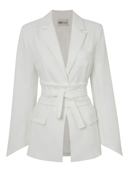 Women's Blazer Classic Cut Padded Shoulders Plain White