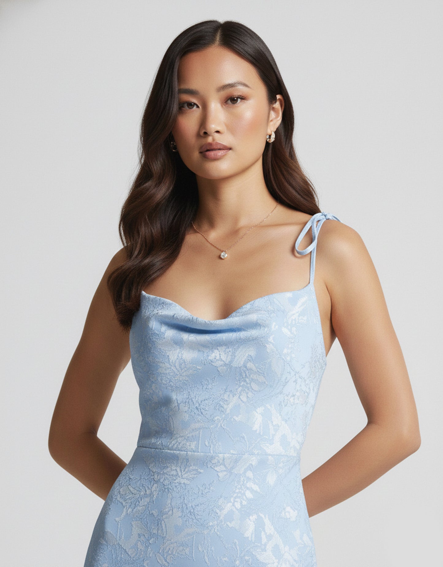 Women's Blue Maxi Dress Floral Print Cowl Neck