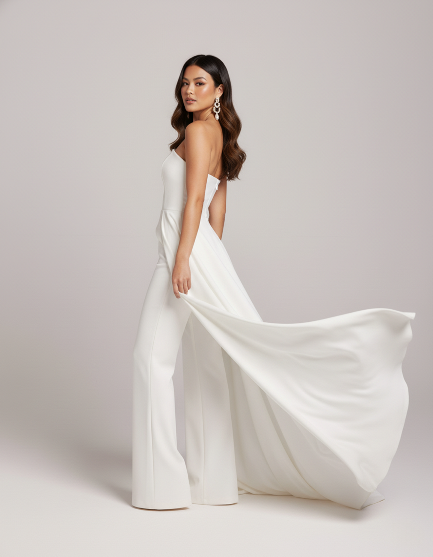 Women's Bridal Boned Top with Floor-Length Drape White