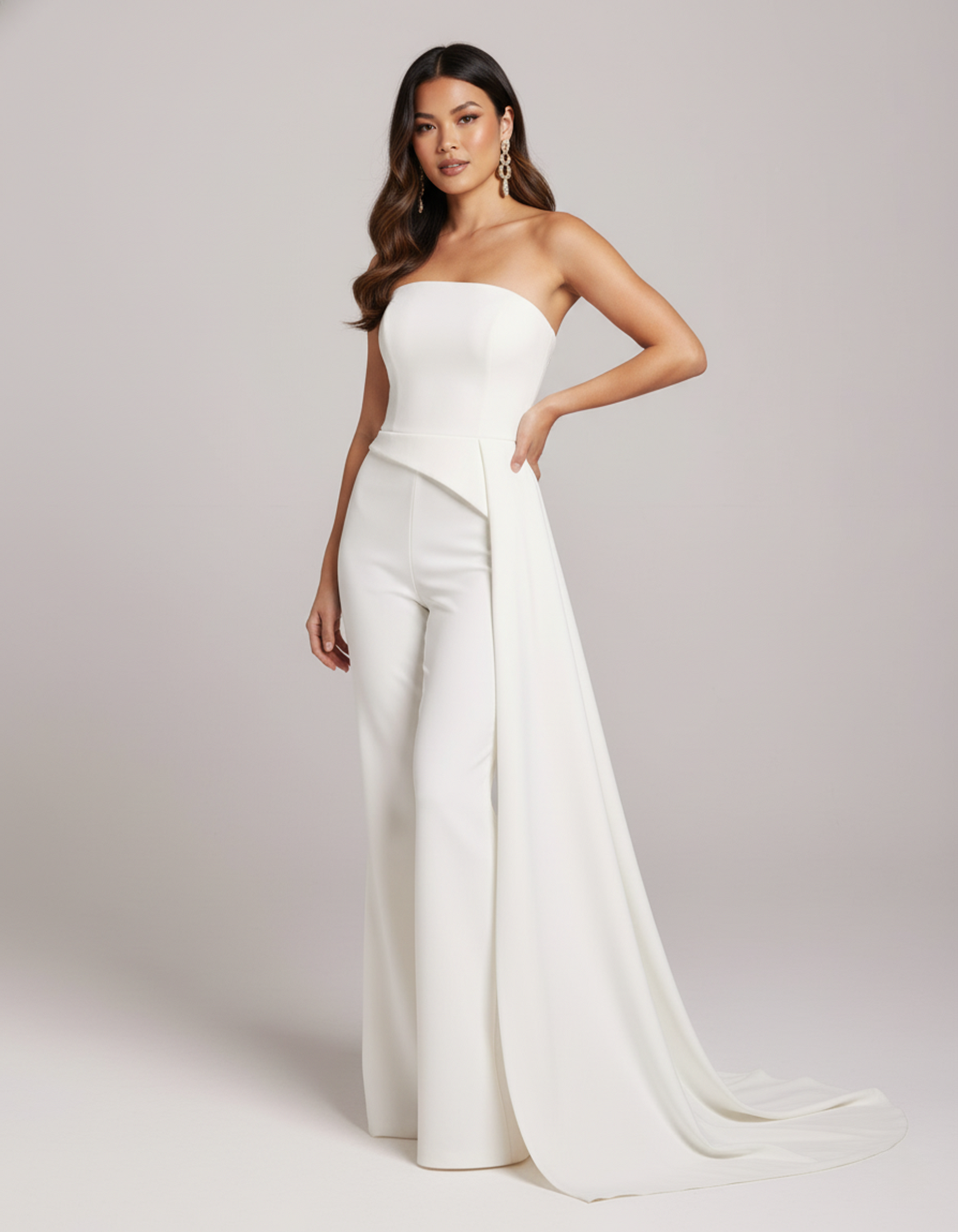 Women's Bridal Boned Top with Floor-Length Drape White