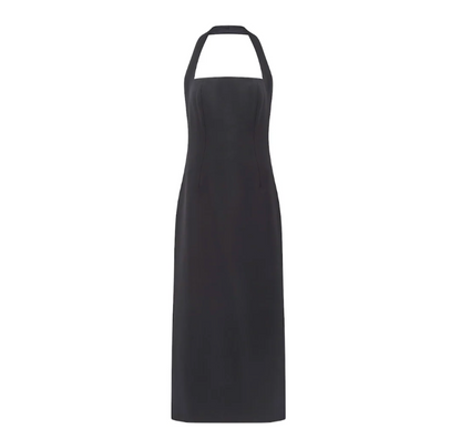 Women's Midi Dress Halter Neck Plain Black