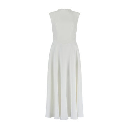 Women's Midi Dress Sleeveless V-Shaped Waist Plain White