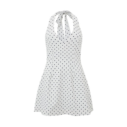 Women's Mini Dress V-neck Ruffle Skirt Dotted Black White