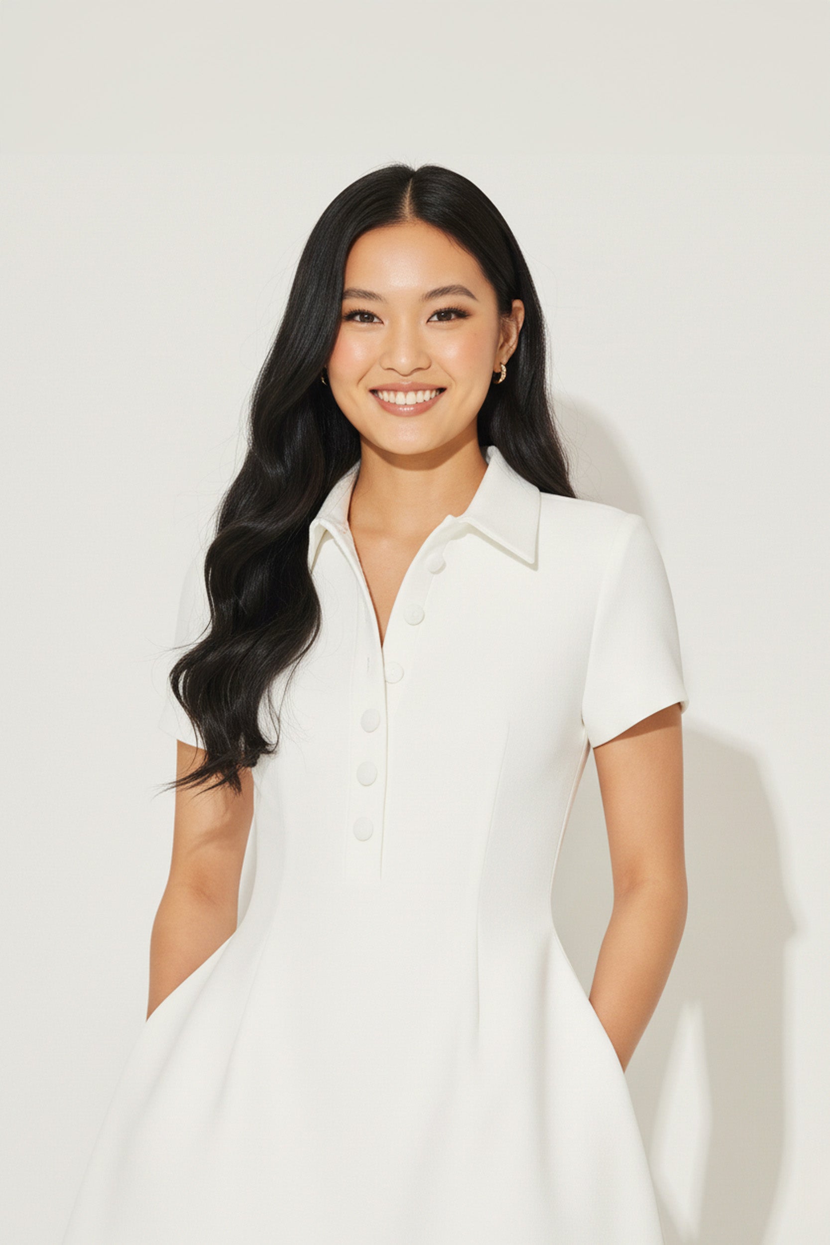 Women's Mini Dress With Collar Ruffle Skirt Plain White