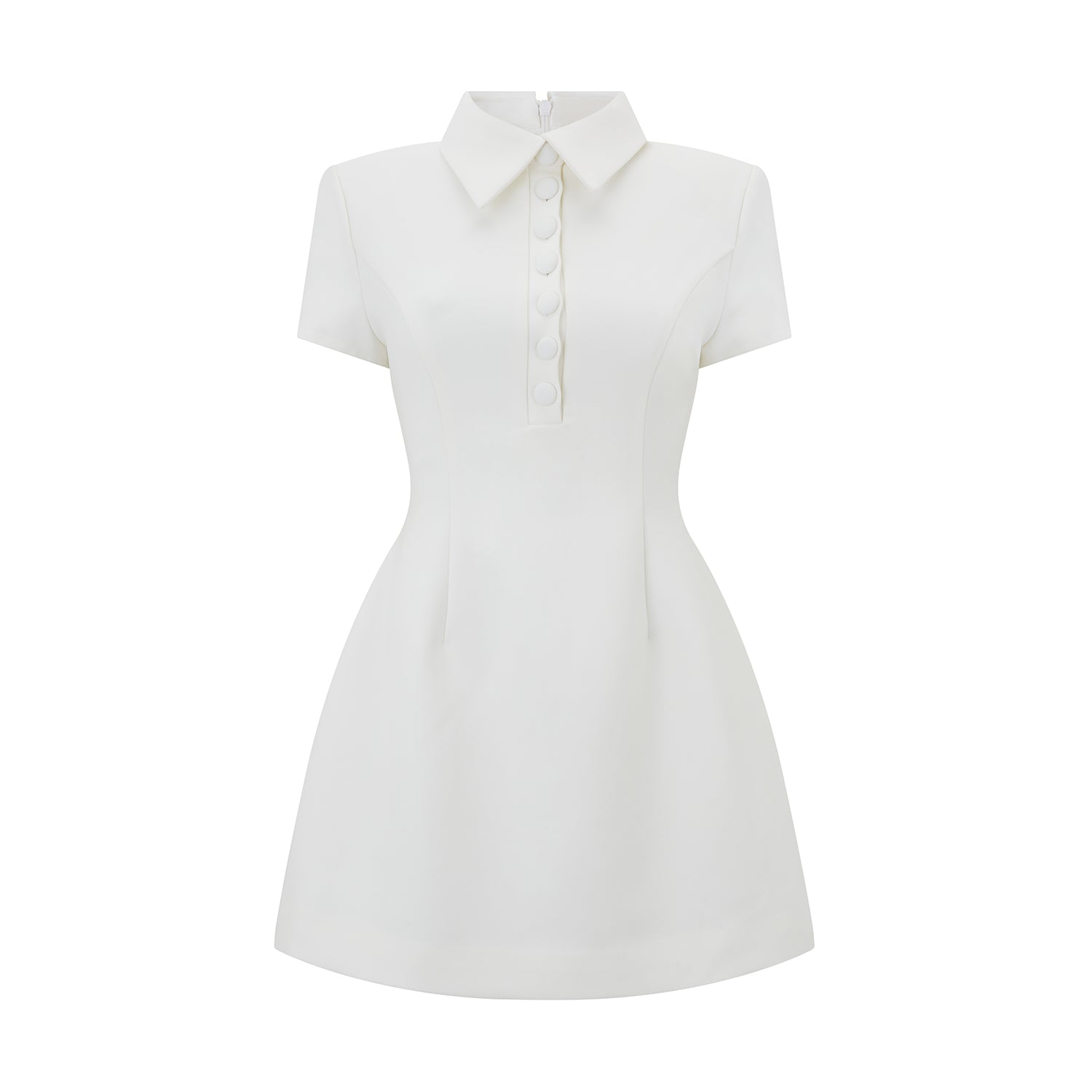 Women's Mini Dress With Collar Ruffle Skirt Plain White