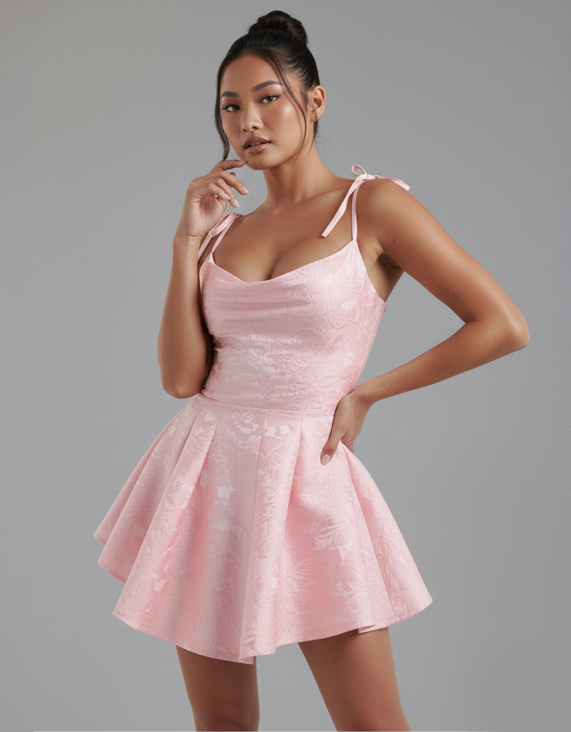 Women's Pink Floral Playsuit Dress Flared Style