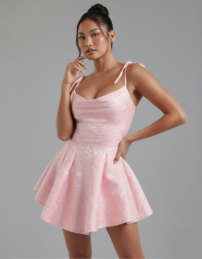 Women's Pink Floral Playsuit Dress Flared Style