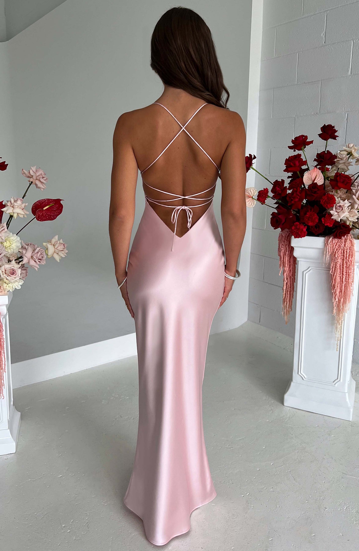 Women's Pink Maxi Dress Cut Out Back