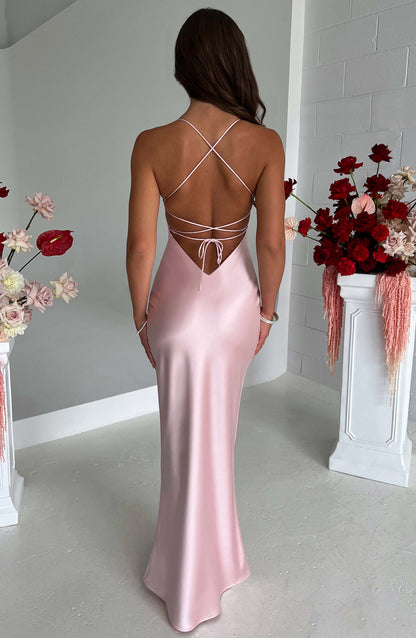 Women's Pink Maxi Dress Cut Out Back