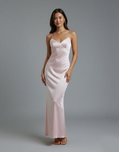 Women's Pink Maxi Dress Cut Out Back