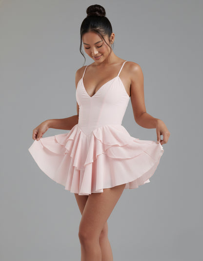 Women's Pink Playsuit Backless with Ruffle Skirt