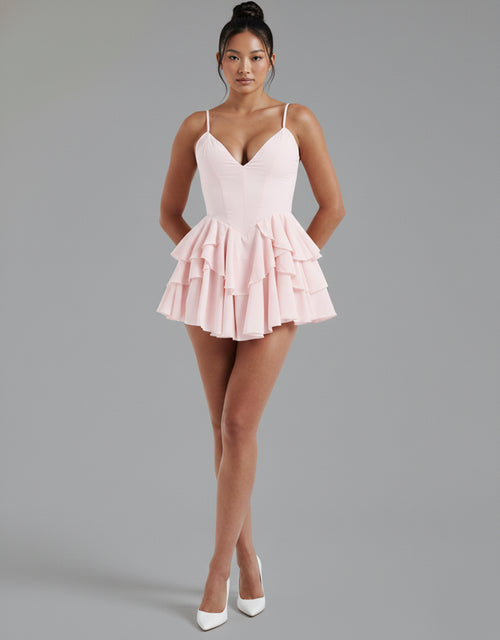 Women's Pink Playsuit Backless with Ruffle Skirt