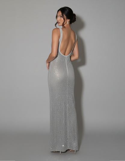 Women's Silver Maxi Dress Shimmering Design