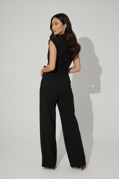 Women's Sleeveless Jumpsuit Flared Design Plain Black