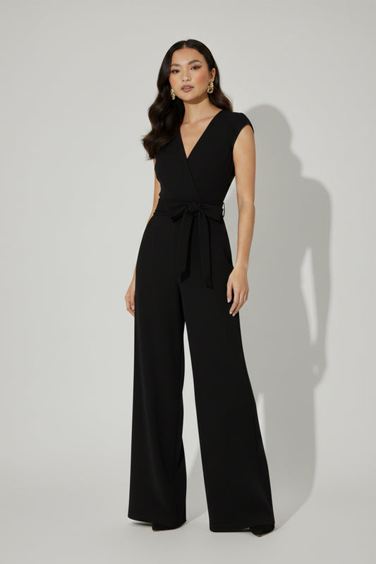 Women's Sleeveless Jumpsuit Flared Design Plain Black