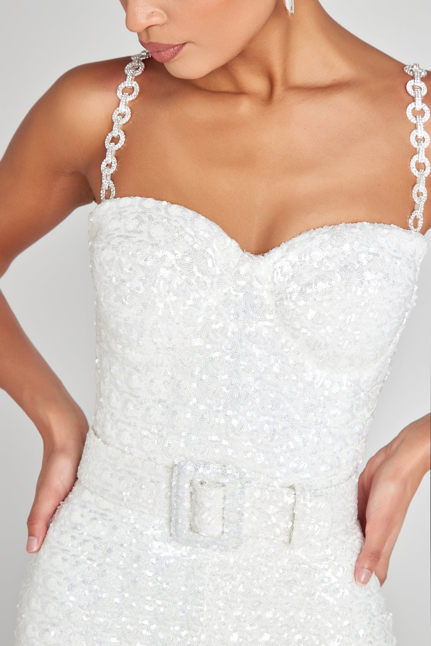 Women's White Bridal Jumpsuit Flared Trousers with Removable Straps