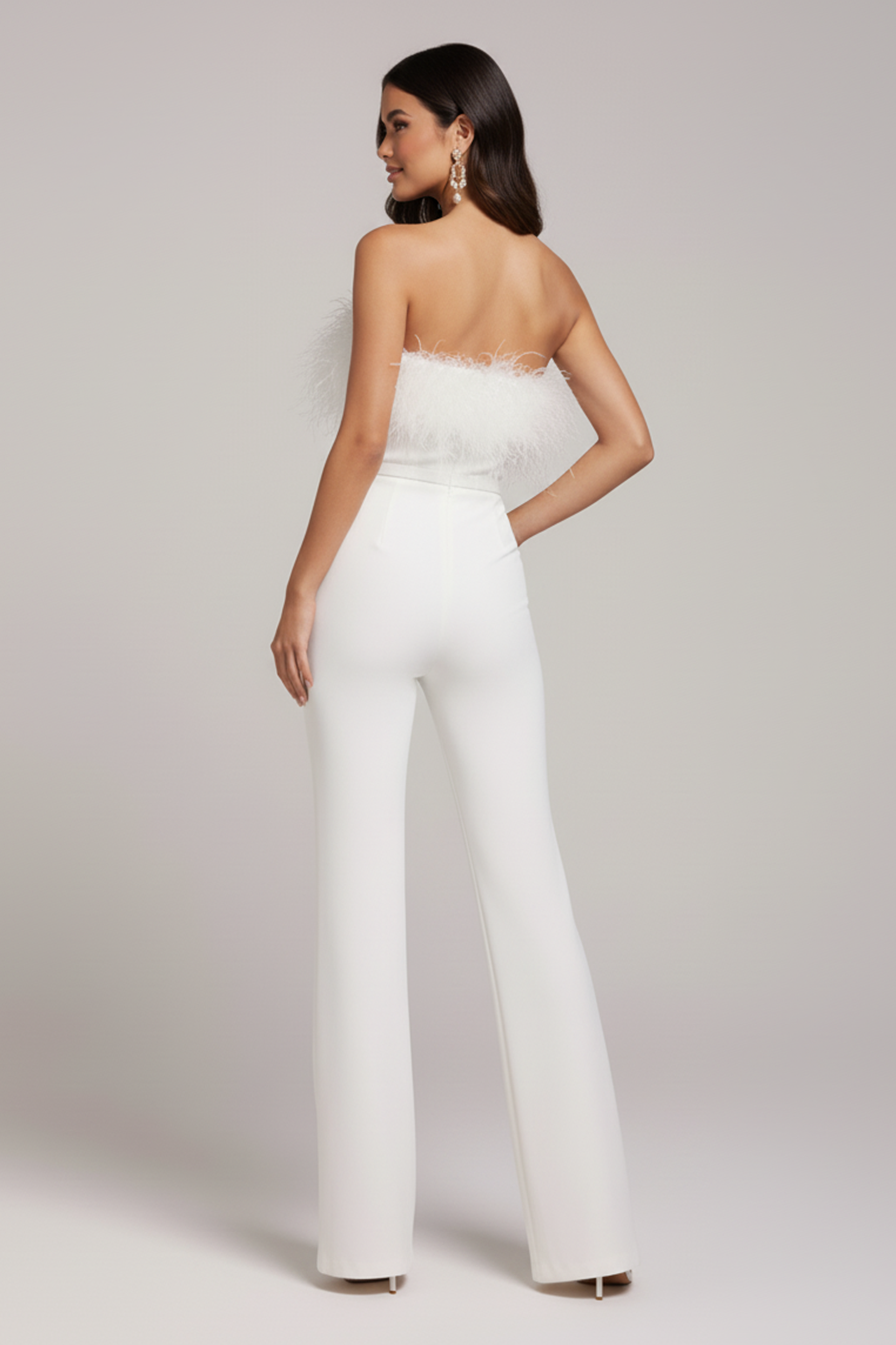 Women's White Jumpsuit Structured Bustier Flared Trousers