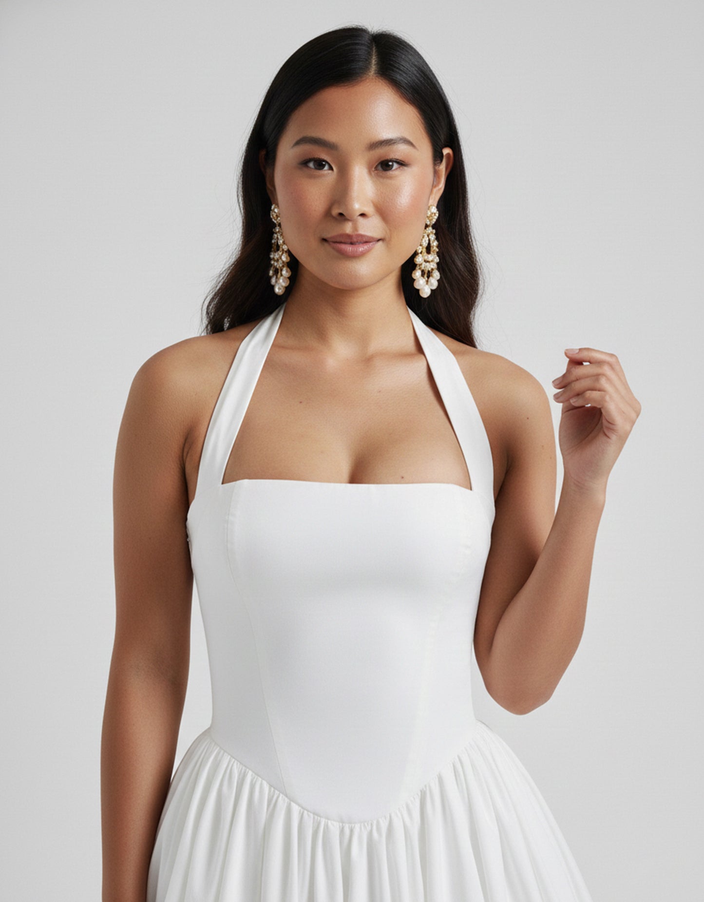 Women's White Midi Dress Square Neckline for Formal Events