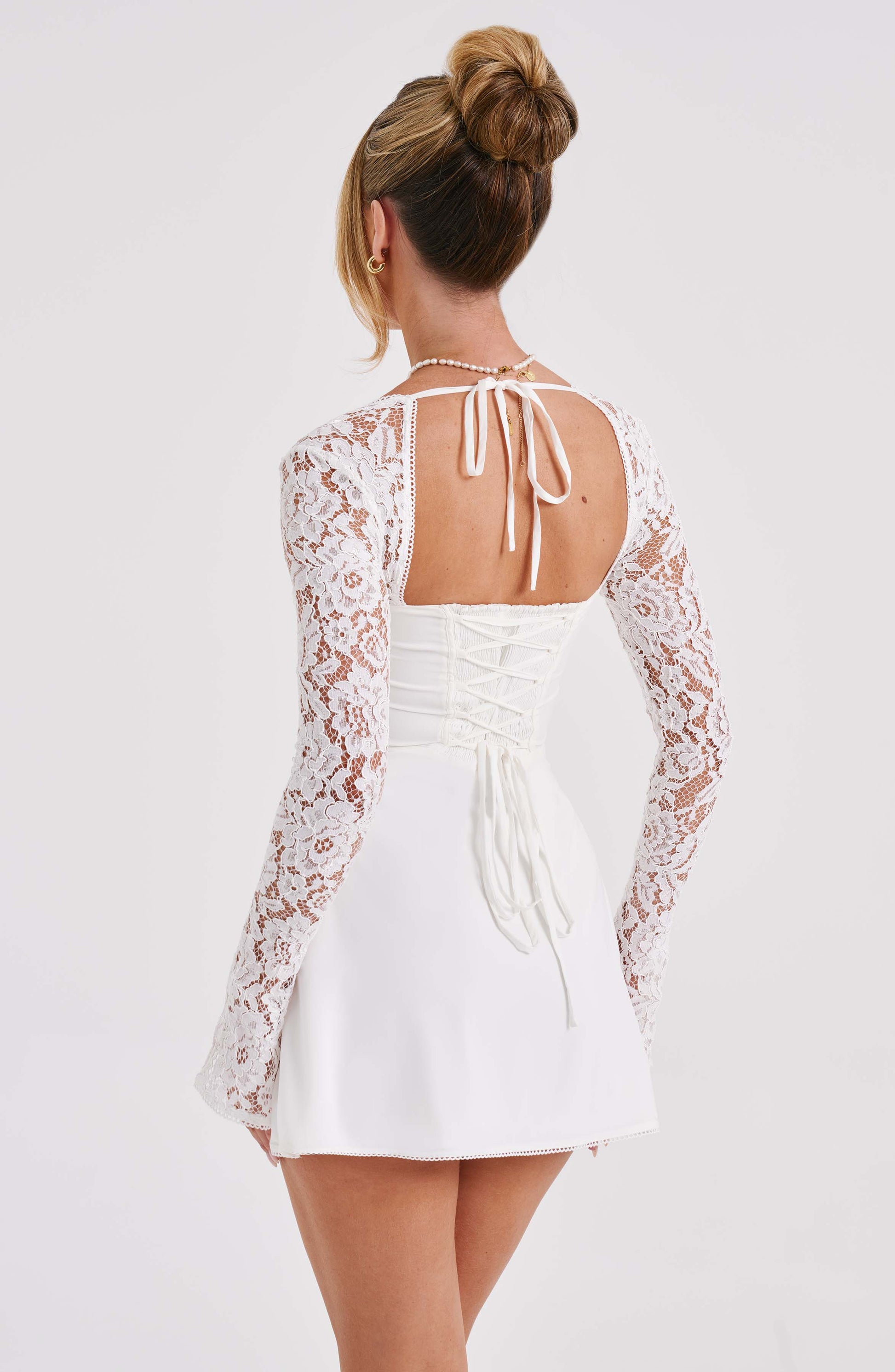 Women's White Mini Dress Floral Lace Design