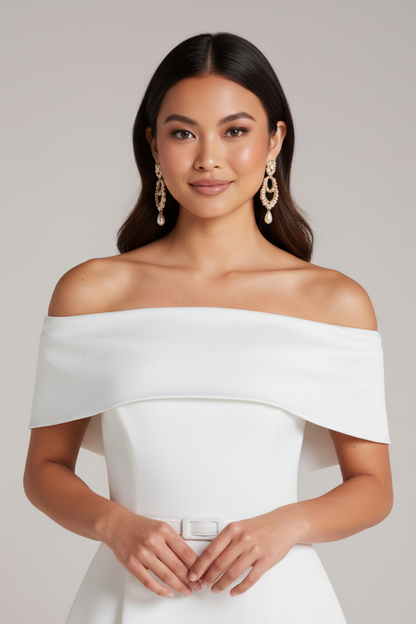 Women's White Off-the-Shoulder Mini Dress Structured Bodice Cocktail Dress