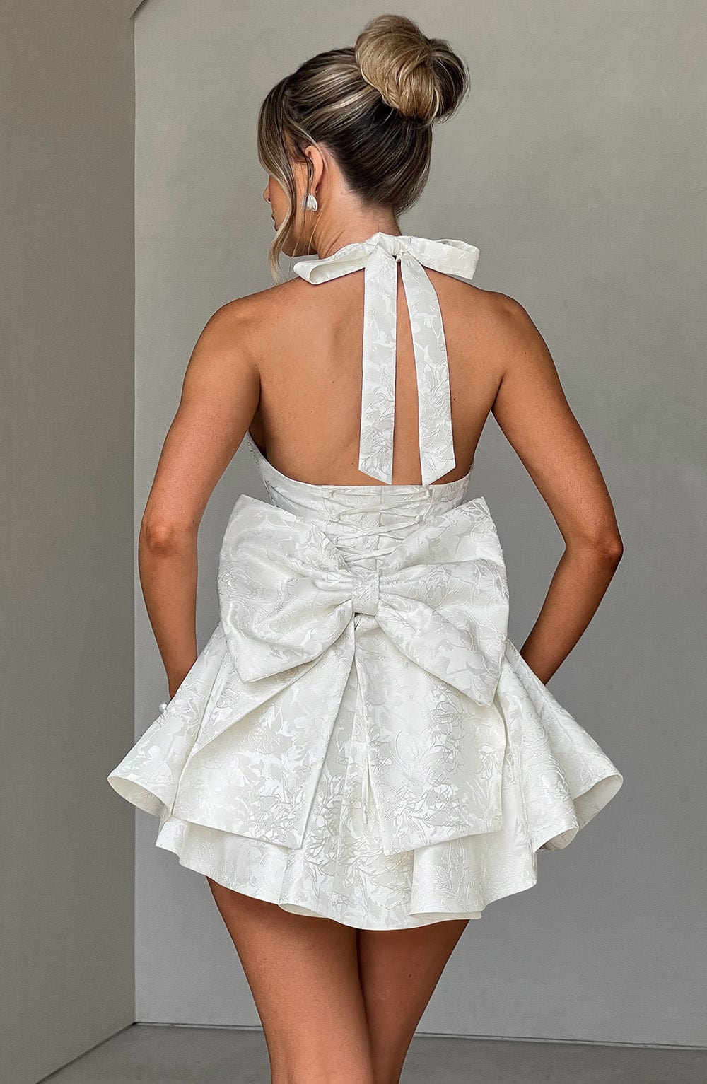 Women's White Playsuit Halter Neck with Skirt Overlay