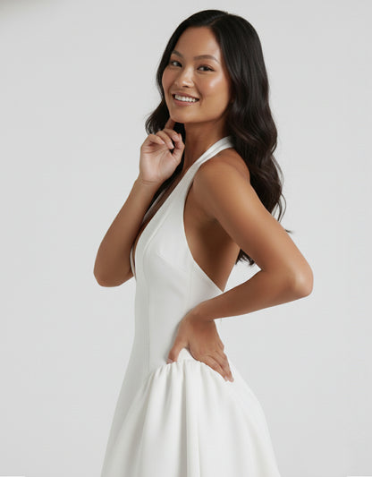 Women's White Playsuit Halter Neck with Tulle Overlay