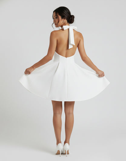 Women's White Playsuit Halter Neck with Tulle Overlay