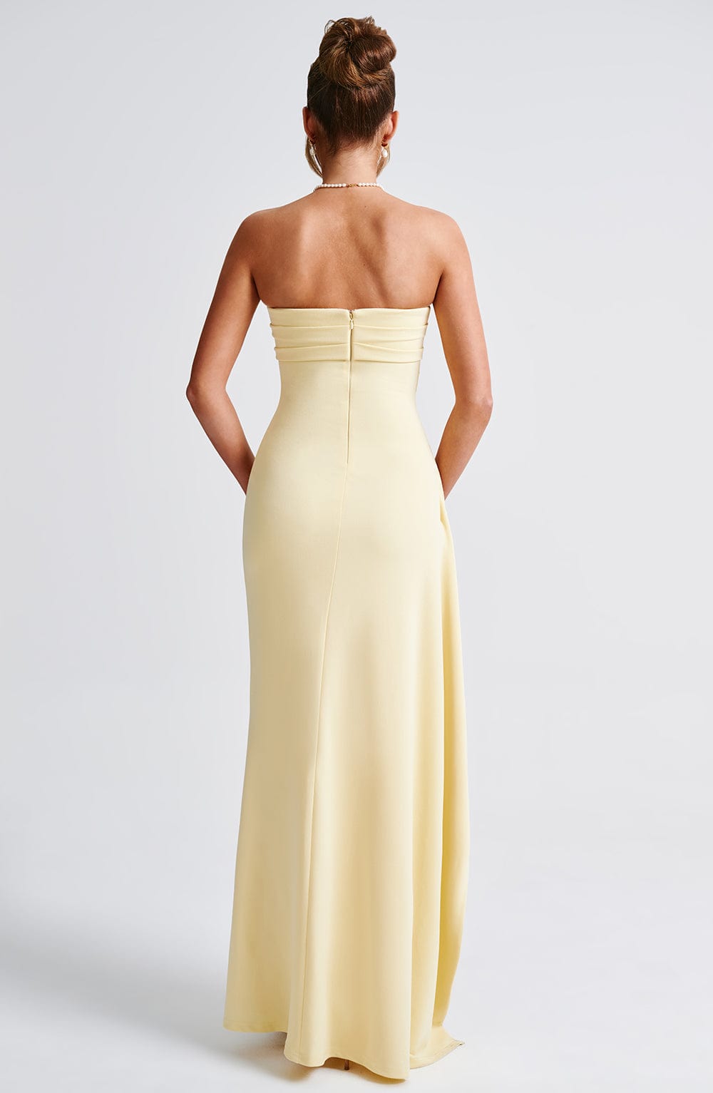 Women's Yellow Maxi Dress Strapless with Thigh High Split