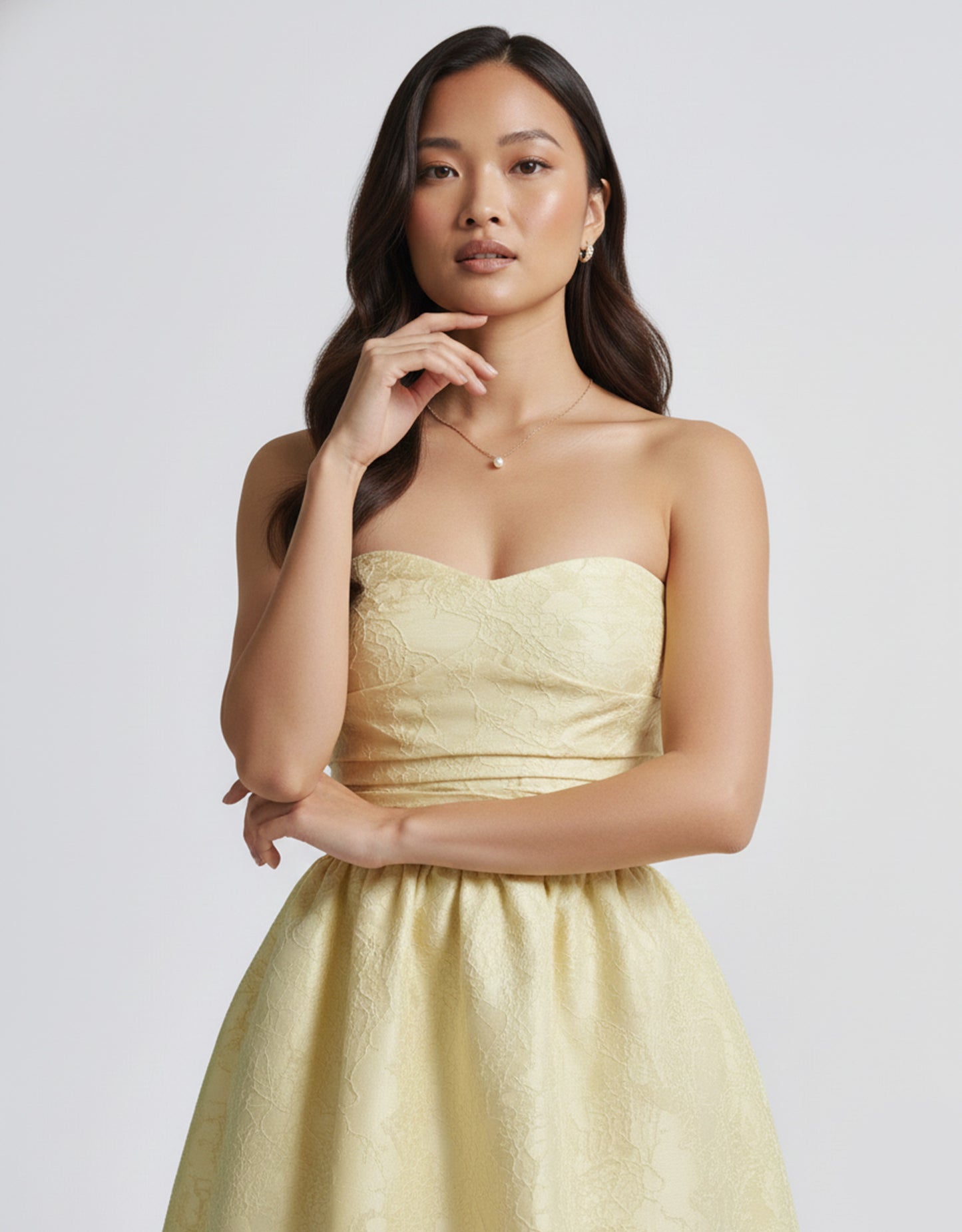 Women's Yellow Midi Dress Floral Jacquard Style