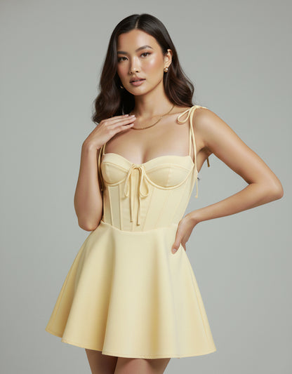 Women's Yellow Mini Dress with Corset Bodice