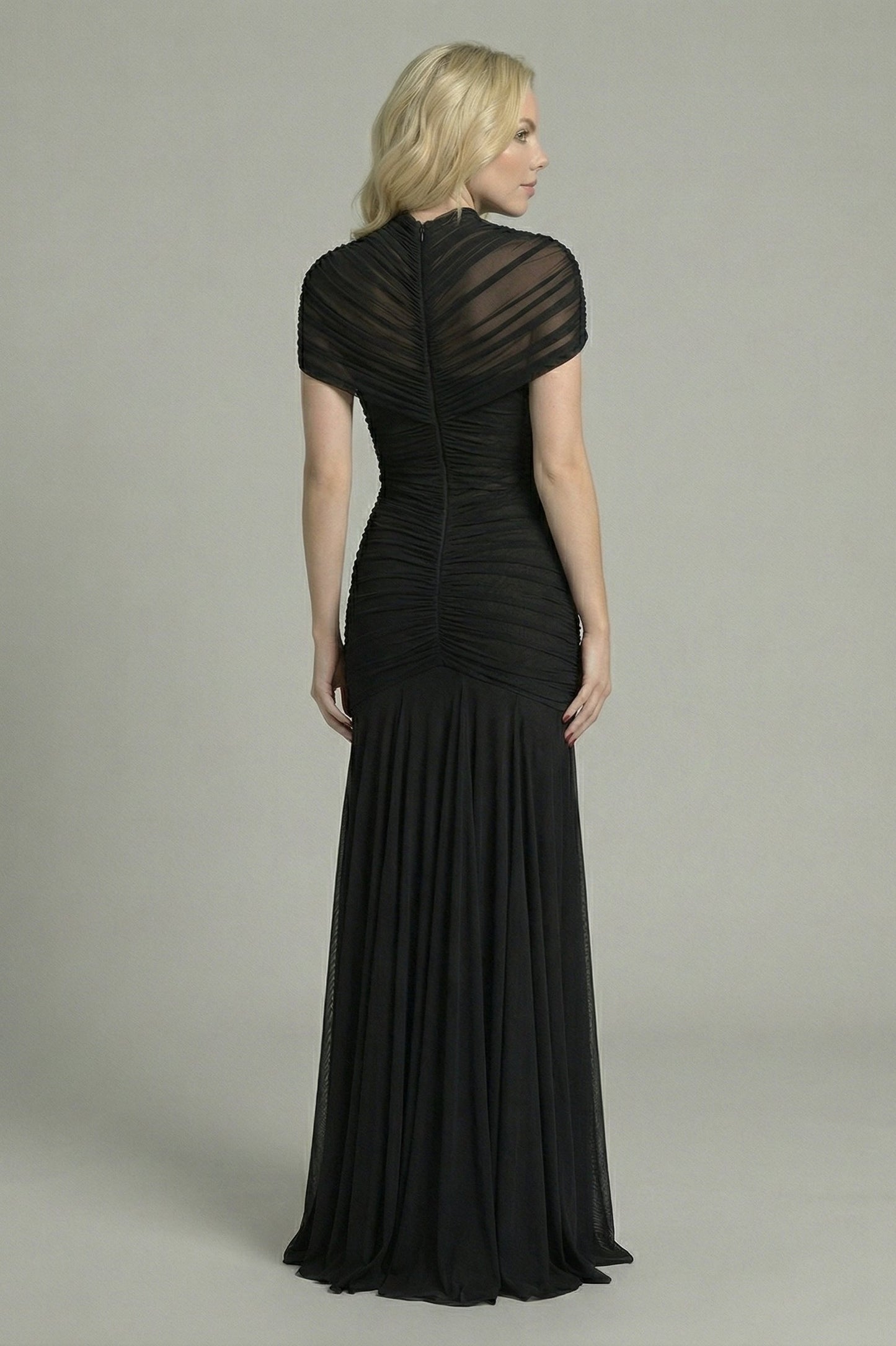 Women's Maxi Dress High Neck Cape Overlay Black